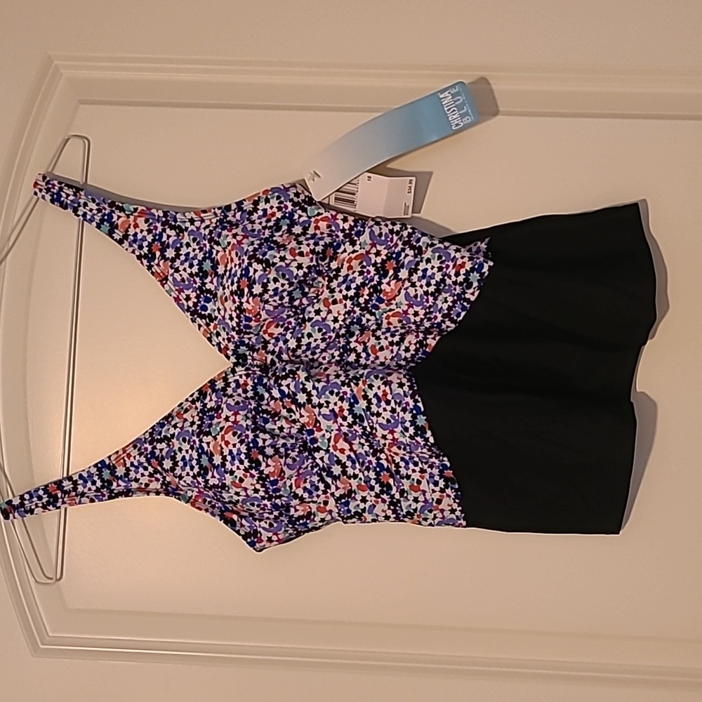 Christina Tankini top swim wear size 10 Dark blue & floral New with Tags